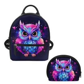 ZOUTAIRONG Galaxy Owl Mini Backpack for Women Girls Purse and Wallet Set Fashion Travel Bag Casual Daypacks for Shopping Outside Small Backpacks Travel Storage Bag Purple