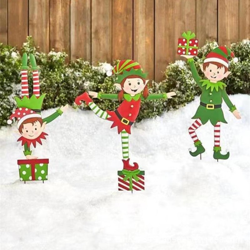 Christmas Elf Garden Stake Christmas Metal Gnome Yard Stake Wrought