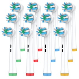 Caslynor Replacement Toothbrush Heads Compatible with Oral B Braun Pro 100, Pro 500, Pro 1000, Cross Bristles for Deeper Plaque Removal, Pack of 12 Replacement Brush Head Refills, White