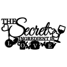 XORT The Secret Ingredient is Love Metal Wall Art Sign, Farmhouse Dining Room Kitchen Wall Decor Housewarming Gift Counter Pantry Sign. (Black -16 x 8 inch)