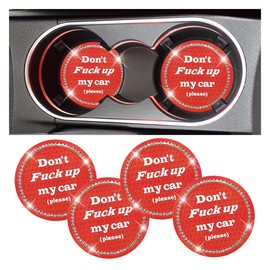4PCS Bling Car Cup Coasters, 2.74 Inch Crystal Rhinestone Drink Car Cup Mat, Anti Slip & Shockproof Car Cup Holder Insert Coaster, Universal Vehicle Interior Accessories for Women Girls (Red)