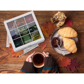 handrong Tea Box Tea Bag Organizer Wooden Tea Bag Holder Modern Tea Caddy Chest with 9 Compartments and Glass Cover for Home Use Christmas Gift