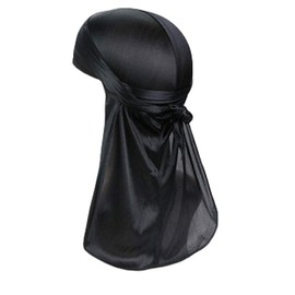 Velvet Durag Silky Hat Cap Men Women Premium Designer Doo Rag Wave Silk Headwear-Silky Wave Cap with Premium Comfort (Art Silk, Black)