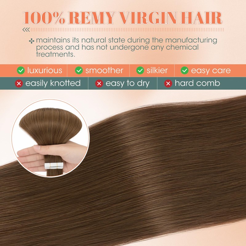 Benehair Tape-In Real Hair Extensions, 20 Pieces, 50 g, Invisible