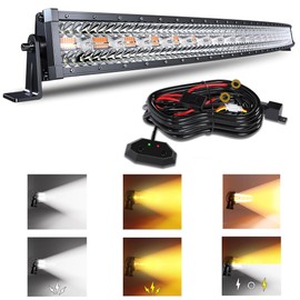 SLARY 50 Inch 288W Curved LED Light Bar White/Amber Flasing Strobe Light with Six Modes Driving Fog Lights Spot Flood Combo Bumper Lights with Switch Wiring Harness for Offroad Truck 4WD SUV ATV UTV