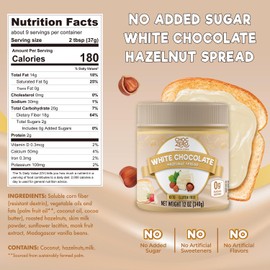 ChocZero Keto White Chocolate Hazelnut Spread - Keto Friendly, No Sugar Added, Best Low Carb Dessert, Perfect Topping for Breakfast, Naturally Sweetened with Monk Fruit (1 jar, 12 oz)