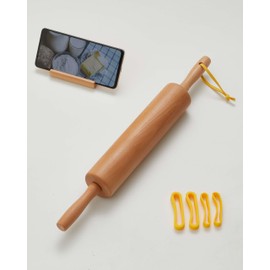 VINOIL Classic Wood Rolling Pin, 17" Rolling Pins for Baking with Silicone Mat and Adjustable Thickness Rings, Pasta Roller with Wood Base, Fondant Roller for Pie Crust, Cookies, Pizza Dough and Bread