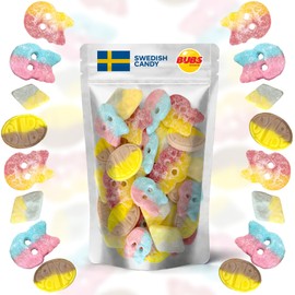 Bubs Swedish Candy Mix - Big Ovals, Skulls, and More - Sweet and Sour Swedish Gummies - 1 Pound of Godis From Sweden