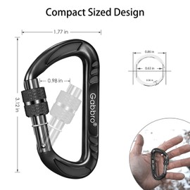 Gabbro Carabiner Clips Heavy Duty 12kN (2697 lbs), | Locking, 3.2 Inch, Aluminum, Lightweight, 2 Pack | for Hammock, Hiking, Camping, Water Bottle, Dog Leash Harness, Keychains