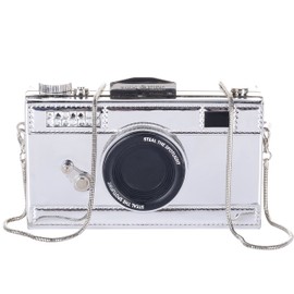 QZUnique Camera Shoulder Bag Snapshot PU Leather Crossbody Bag Vintage Novelty Cute Handbag Purse, A-silver, One Size