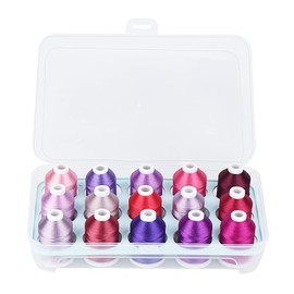 Simthread - Hilo para bordar a máquina con caja de almacenamiento, 1000 m (1100 Y), poliéster, 20 opciones, 15 carretes para máquina de coser de bordado (morado)