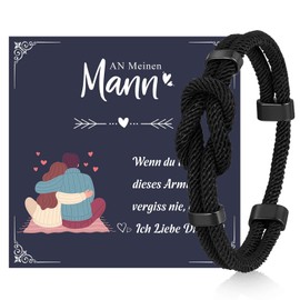 Men's Gift Bracelet: Gift for Him Husband Paracord Bracelets, Gift for Dad Son, Surfer Men's Bracelets Black, Jewellery Gifts Christmas/Valentine's Day/Father's Day Gifts