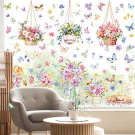 PAIVSUN Spring Window Clings, Window Stickers for Spring, Window Decoration with Flowers Butterfly Hummingbird Cat, Spring and Summer Decor for Home/Office/School