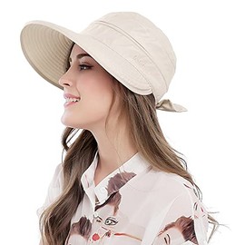 Women's Big Wide Brim Sun Hat UV Protection Visor Sun Hat Lightweight Golf Folding Hat, Beige