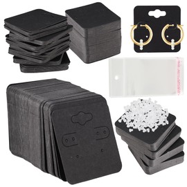 Femtindo Earring Display Cards with 100PCS Earring Cards 200PCS Earring Backs and 100PCS Earring Packaging Self-Sealing Bags for Jewelry Selling (Black-5x5cm Regular)