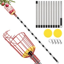 Apple Picker with Telescopic Handle, Apple Picker with Telescopic Handle,Fruit Picker Tool with Lightweight Stainless Steel Pole & Sturdy Basket,Long Reach Apple Picker Tool (Red 4.5M)