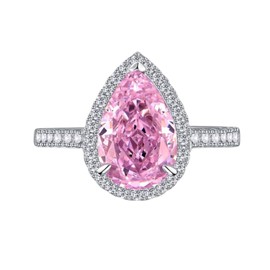 ASFKIPMF 2CT Pear Shaped Engagement Rings for Women Sterling Silver Pear Cut 5ct Pink Cubic Zirconia Ring Cocktail Engagement Wedding Ring Promise Aura Single Stone Engagement Ring Size 6