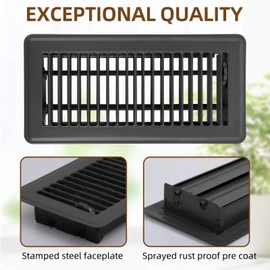 Flowild 6 Pack 4" x 12" Floor Vent Covers - Heavy Duty Steel Walkable Floor Register - Easy Adjust Air Supply Lever - Vent Covers for Home Floor (Black, 4x12 Inches)