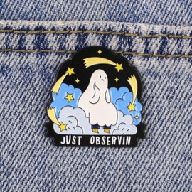 Just Observin Cute Sad Ghost Pin Brooch, Introvert Humor Internet Meme Enamel Pin, Funny Gift For Sassy Introverted Friend Coworker, Observing Quietly Brooches, Dark Cute Boo Lapel Badge, Sarcastic Antisocial Accessories