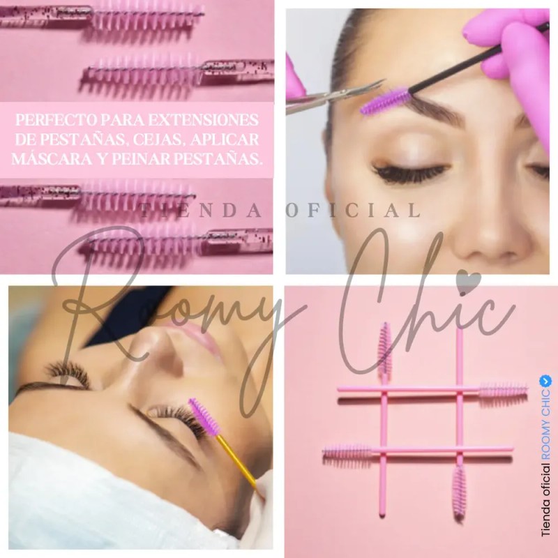 600 Cepillos Desechables Glitter Extensión Pestañas Mink Sinético Roomy Chic