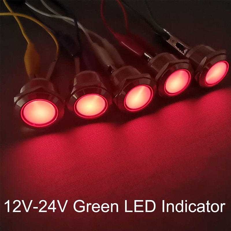 GUUZI 5pcs 12V-24V 22mm LED Metal Indicator Light Waterproof Signal
