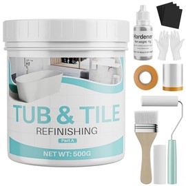 Tile Paint, 17.6oz Tub and Tile Paint Refinishing Kit with Tools and Hardener, Easy to Use for Countertop Bathroom Bathtub Kitchen Sink, Semi-Gloss White, Low Odor，25-30sq.ft