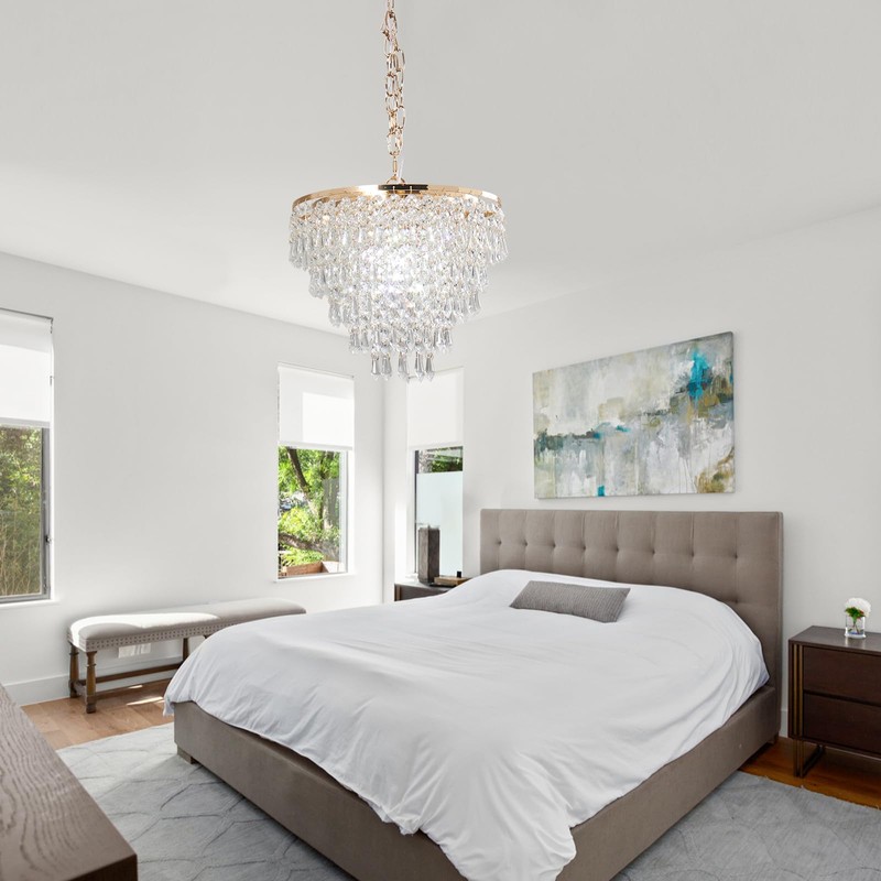 FRIXCHUR 11.8'' Gold Crystal Chandelier LED Flush Mount Crystal Ceiling