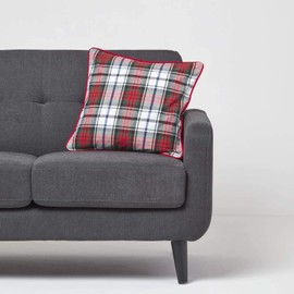 Homescapes MacDuff Check Cushion Cover 45 x 45 cm 100% Cotton Scottish Tartan Pattern with Zip Closure Red and White