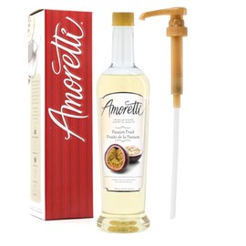 Amoretti - Premium Passion Fruit Syrup, 94 Servings Per Bottle (750 ml), with Pump for Flavoring Coffees, Cocktails, and other Beverages, Gluten Free, GMO/GEO Free, Preservative Free