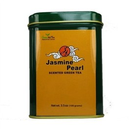 Pearl Jasmine Tea, Delicately-processed dragon pearl tea that is made from tender buds and tea leaves (Pearl Jasmine Tea 3.5 oz tea tin)