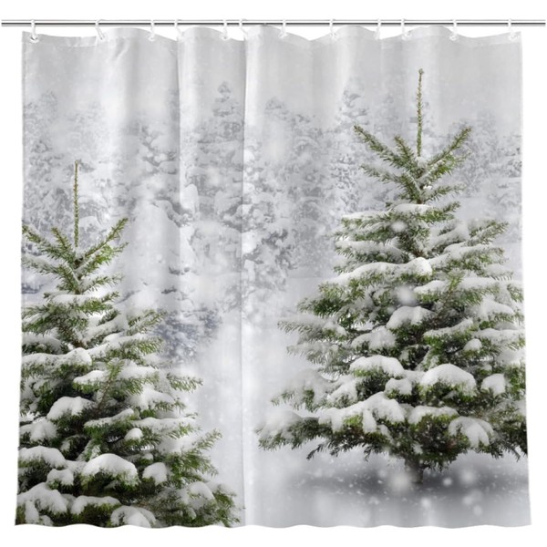 JOOCAR Christmas Tree Shower Curtain Winter Forest Pine Tree Snowflake Snowfall Natural Scene Bathroom Shower Curtains for Bathtub Decoration with Hooks 72x72 Inch