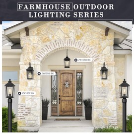 zeyu 16 Inch Black Outdoor Light Fixture, 1-Light Exterior Wall Lighting Fixture for Porch Backyard, Die-Cast Aluminum with Seeded Glass, Black Finish, ZW105B BK