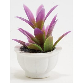Dollhouse Miniature Purple Plant in White Pot