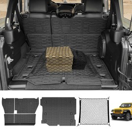 JTYZSM Cargo Mats & Trunk Net for 2018-2024 Jeep Wrangler JL Unlimited 4X4 Trunk Mat Backrest Liner with Cargo Net All Weather Rear Back Seat Mat Cargo Net for Wrangler JL 4 Door Accessories