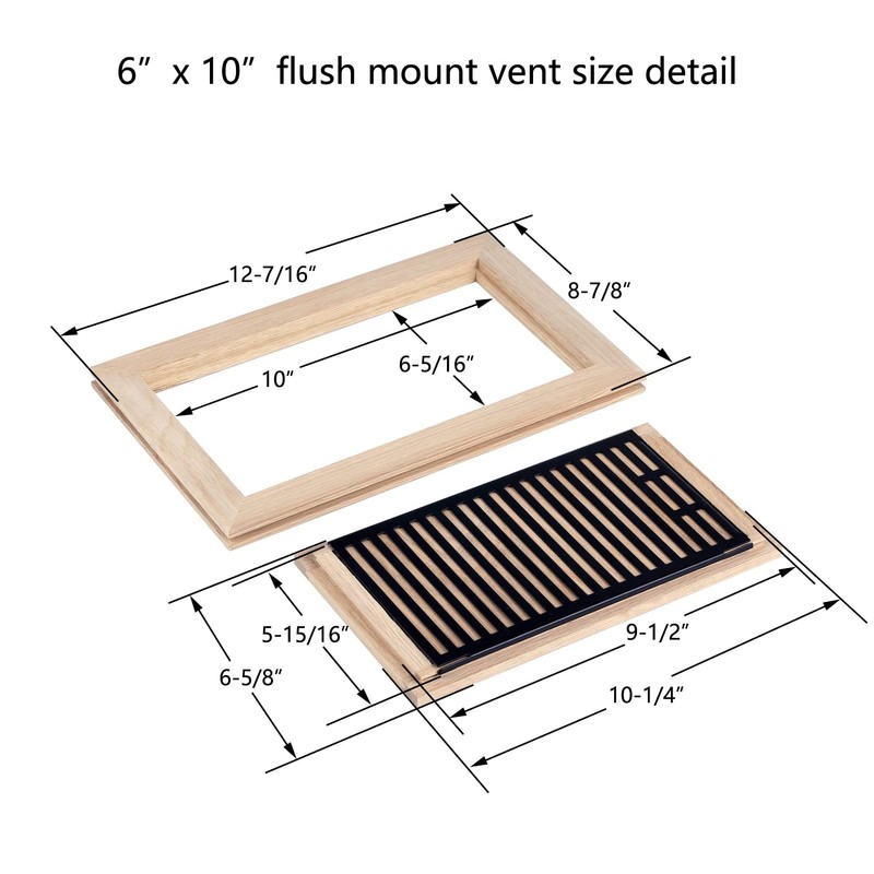 Homewell White Oak Wood Floor Register, Flush Mount Vent with