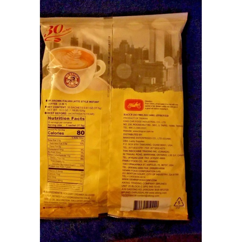Mr. Coffee MR . BROWN COFFEE ITALIAN LATTE STYLE INSTANT