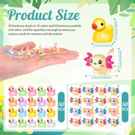 Barydat 50 Pcs Luminous Mini Resin Animals Bulk Glow in The Dark Resin Axolotls Tiny Ducks Miniature Figurines for Hide and See Decor Dollhouse Decor Landscape Garden Fairy Toys for Crafts DIY