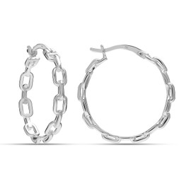 LeCalla 925 Sterling Silver Link Hoop Earrings for Women | Paper Clip Link Hoop Earrings | Paperclip Chain Hoop Earrings 25MM