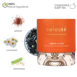 Celeste Amber Glow – Chamomile Tea Loose Leaf - Premium Blend with Saffron and Lemongrass | 100% Natural Loose Leaf White Tea (1.76 oz) (25 Cups)