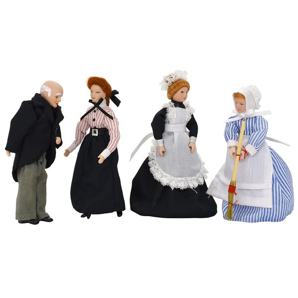 iLAND Dollhouse People 1/12 Scale fits Victorian Dollhouse Furniture (Victorian Servant 4pcs)