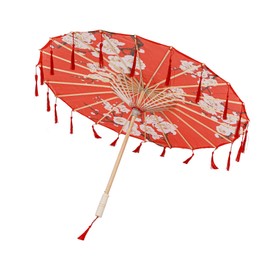 THY COLLECTIBLES Classic Chinese Art Asian Style 22" Kids' Size Silk Parasol Umbrella with Tassels for Wedding Parties, Photography, Costumes, Cosplay, Decoration And Other Events (Red with Flowers)