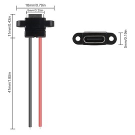 ATNSINC 20pcs USB 3.1 Connector Type-C 2Pin Welding Wire Female Waterproof Female Socket Rubber Ring High Current Fast Charging Port