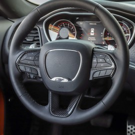 JeCar Steering Wheel Cover Interior Decoration Trim Kits Compatible with Dodge Challenger/Charger 2015-2023/Durango 2014-2020 & Grand Cherokee 2014-2019 SRT8, Carbon Fiber Texture