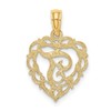 Solid 14k Yellow Gold T Script Initial Letter In Heart
