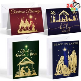 JOYIN 24 PCS Religious Christmas Greeting Cards with Envelopes 4 Designs Boxed Cards Set for Winter Xmas Holiday, Merry Christmas Season Cards, Present Giving, Wintertime Gifts Notes Cards