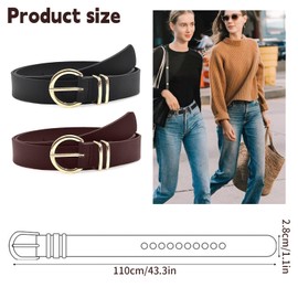 DHSWNNG Pack of 2 Women's Leather Belts, Fashion Women's Leather Belt, Gold Buckle Belt for Women, Jeans Dresses (Black, Brown)