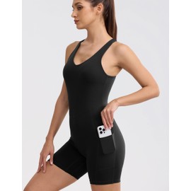 ENERBLOOM Womens Yoga Jumpsuits Workout One Piece Rompers with Pockets Bodycon Backless Bodysuits Padded Black X-Small