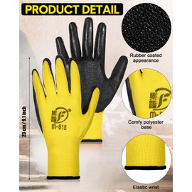 Nuogo 48 Pairs Gardening Gloves for Men Women Rubber Coated Safety Work Gloves Bulk for Gardening Construction Work(Black, Yellow)