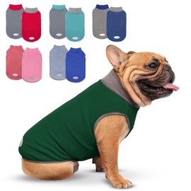cyeollo 2 Pack Dog Sweaters Stretchy Fleece Sweatshirt with Reflective Stripe Pullover Stretchable Sweater Dog Clothes for Small Puppy Dogs Cats Size S Green & Grey