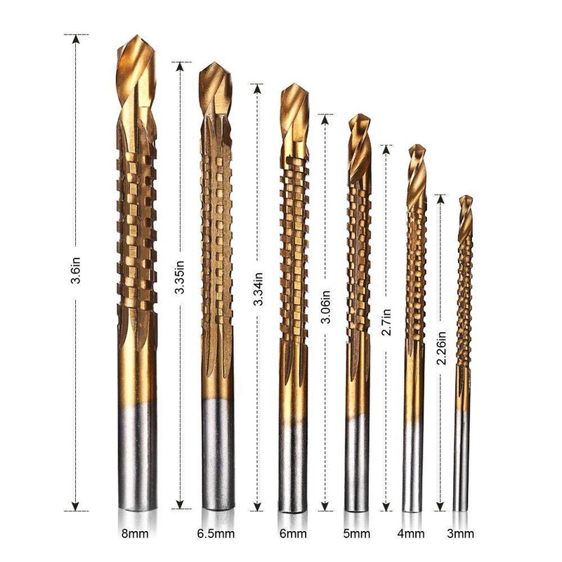 Gasea 6pcs Drill Saw Bit Set, 3/4/5/6/6.5/8mm HSS Titanium Coated
